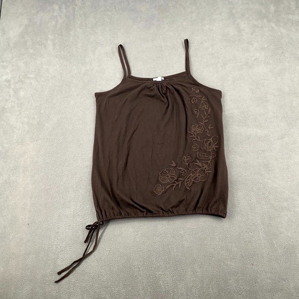 Old Navy Camisole Top Womens Small Brown Cotton Floral Embroidered Square Neck